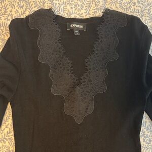 Express Black Sweater with Lace Trim